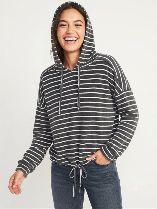 Cable & Gauge Tops - Cable & Gauge Ovetsized Gray and White Striped Hooded Pullover